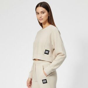 Ivy Park Contrast Rib Cropped Sweatshirt Cream Athleisure Crewneck XS